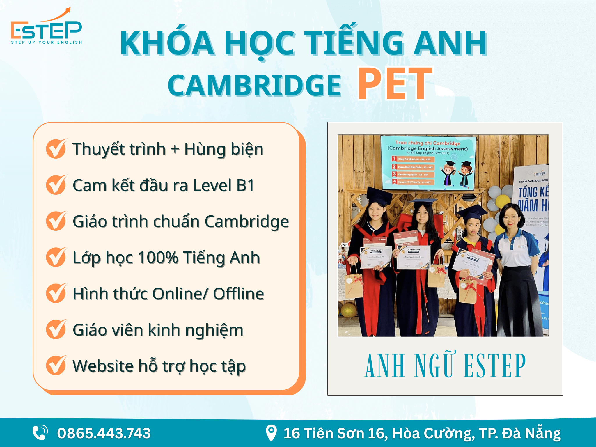 Khóa Học Tiếng Anh PET (Luyện Thi Chứng Chỉ B1) Cho Trẻ 12-14 Tuổi - Trung tâm Anh ngữ ESTEP uy tín chất lượng hàng đầu tại Đà Nẵng