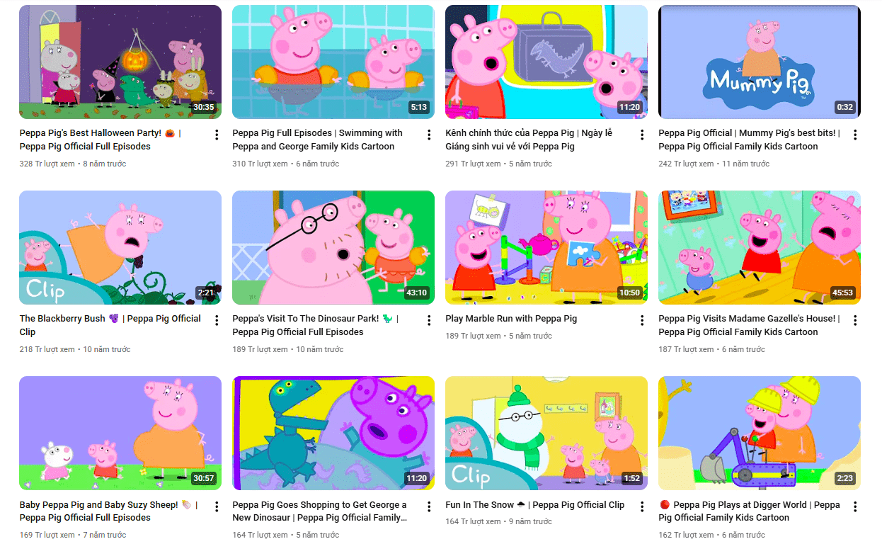 Peppa Pig - Official Channel: Kênh youtube cho trẻ học tiếng Anh tại nhà