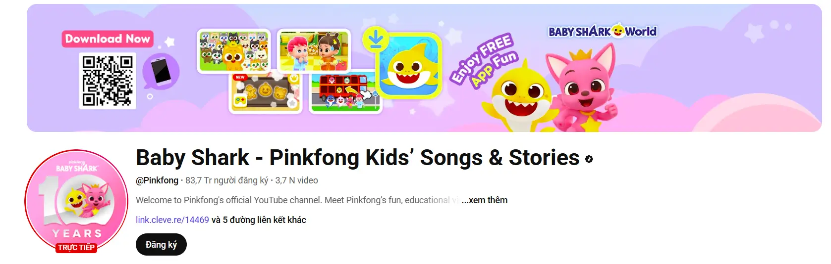 Baby Shark - Pinkfong Kids’ Songs & Stories : Kênh youtube cho trẻ học tiếng Anh hiệu quả tại nhà