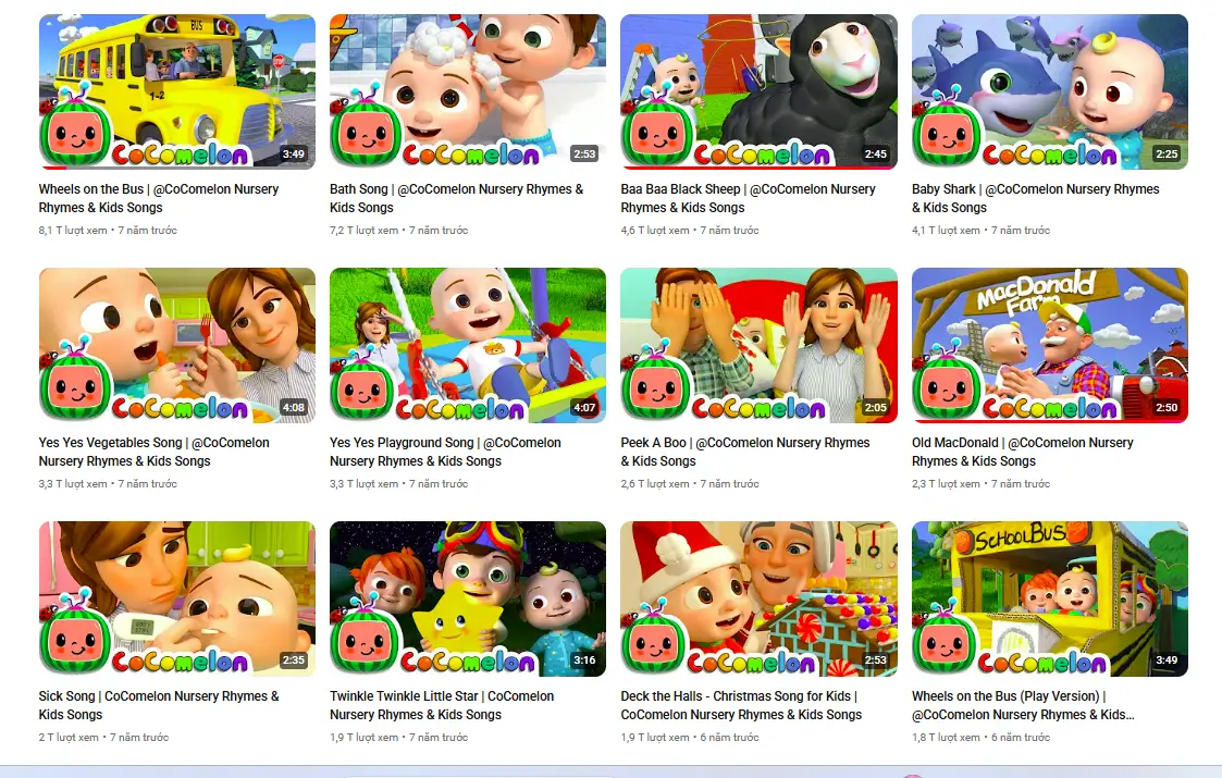 Cocomelon - Nursery Rhymes : Kênh youtube cho trẻ học tiếng Anh hiệu quả tại nhà